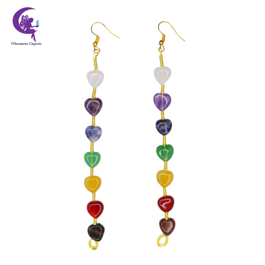 7 Chakra Rainbow Hearts Dangling Earrings