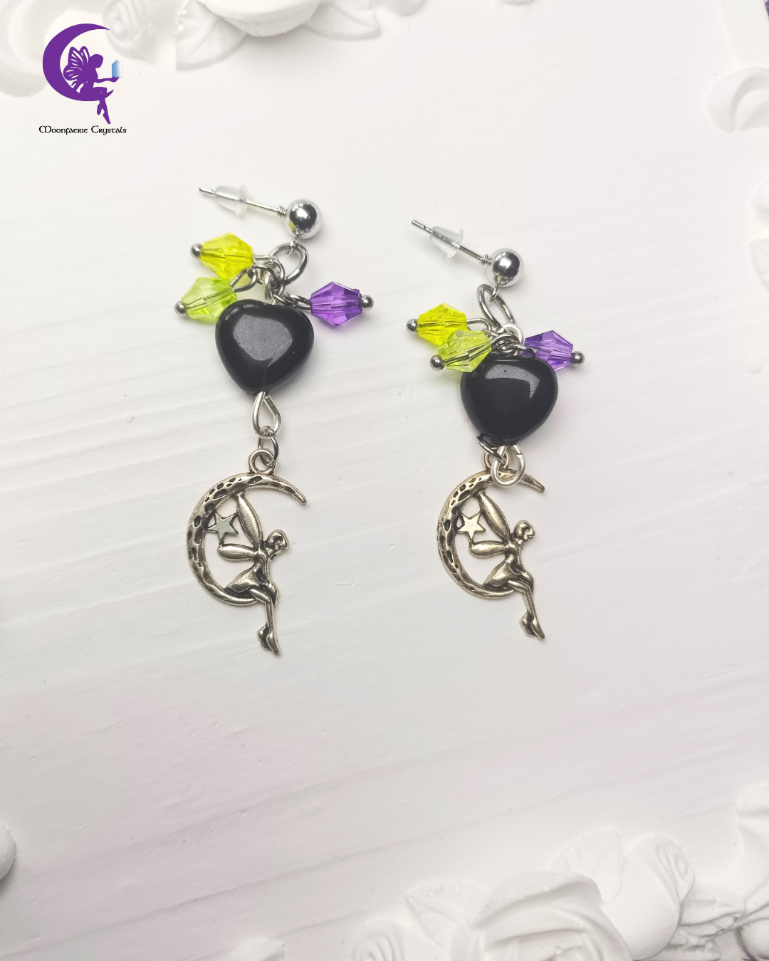 Black Obsidian Neon Fairy Earrings