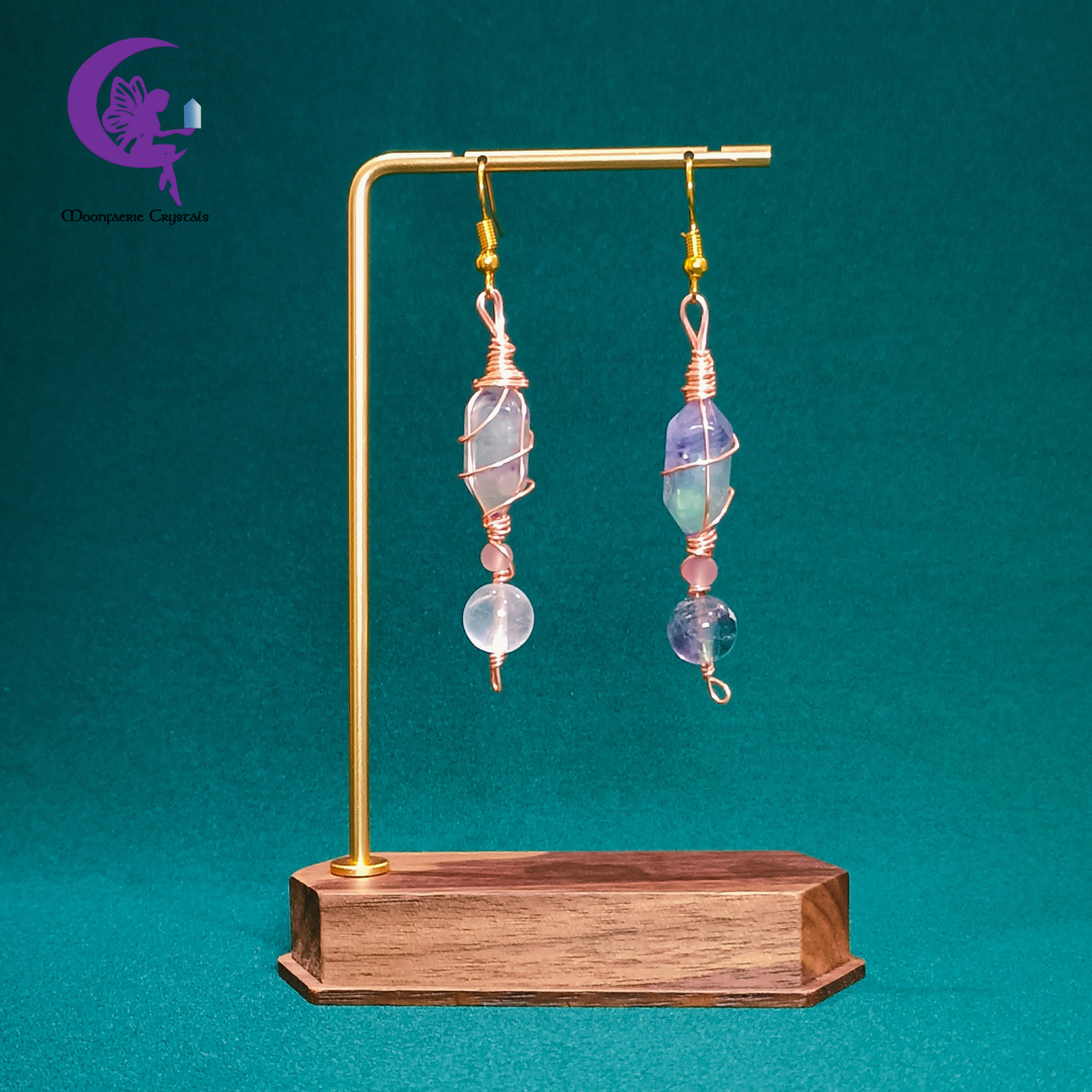 Northern Light Purple & Green Rainbow Fluorite Cascade Earrings