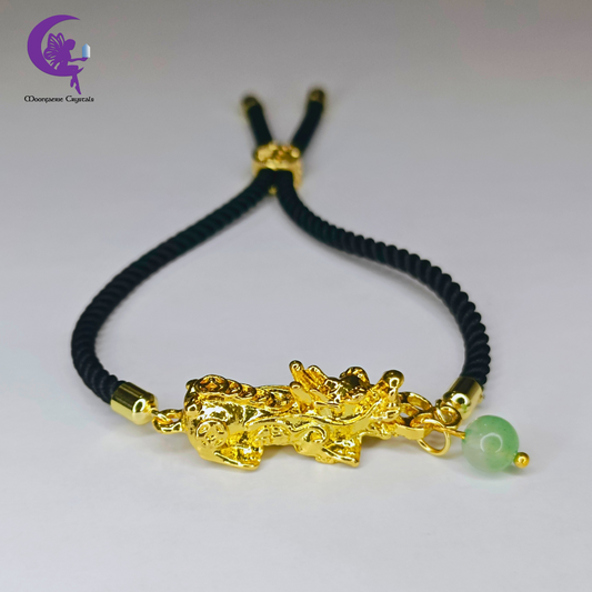 Pi Xiu Green Aventurine Adjustable Bolo Bracelet – Feng Shui Guardian of Prosperity & Peace