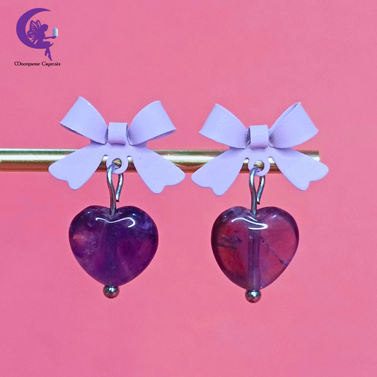Amethyst Bowknot Heart Earring