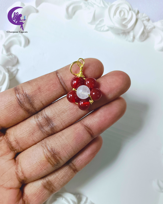 Carnelian Rose Quartz Healing Flower Pendant