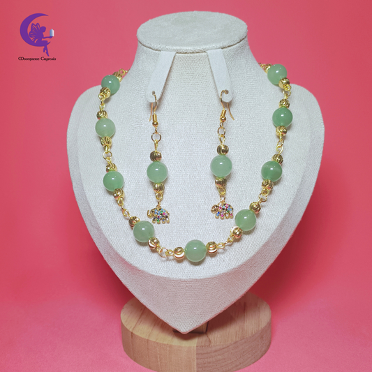 Green Aventurine Fortune Elephant Jewelry Set