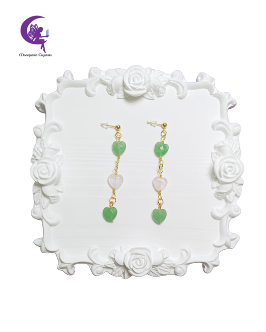 Heart Alignment Earrings - Rose Quartz & Green Aventurine
