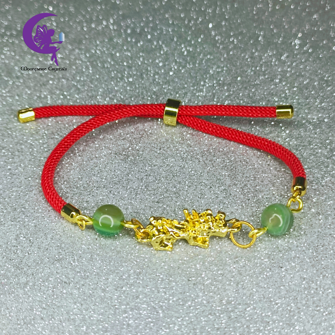 Sacred Thread of Abundance: Red - Pi Xiu Bracelet featuring Green Agate