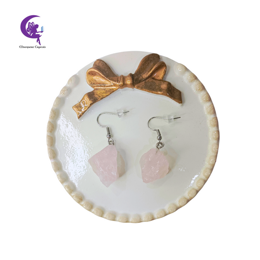 Raw Rose Quartz Dangle Earrings