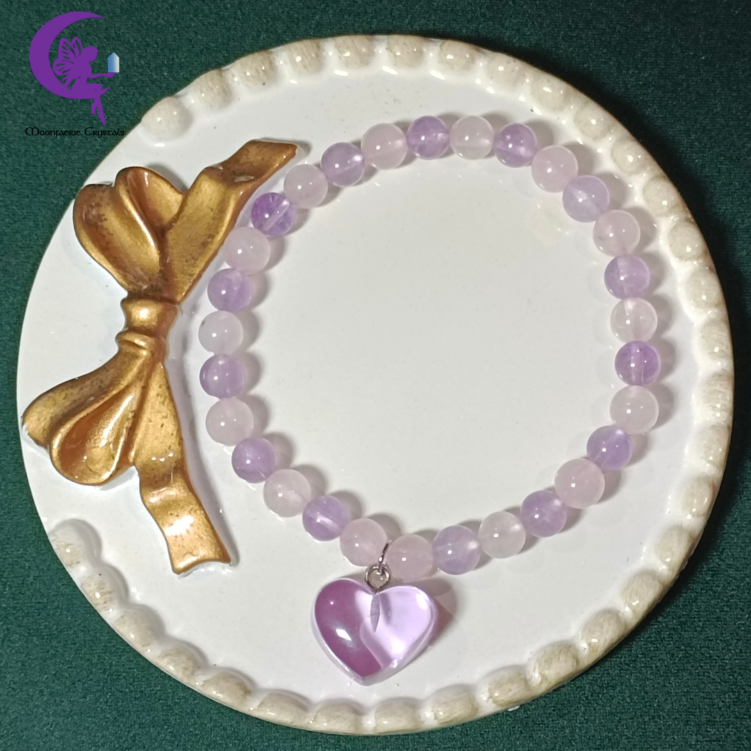 Bubblegum Heart Bracelet - Amethyst & Rose Quartz