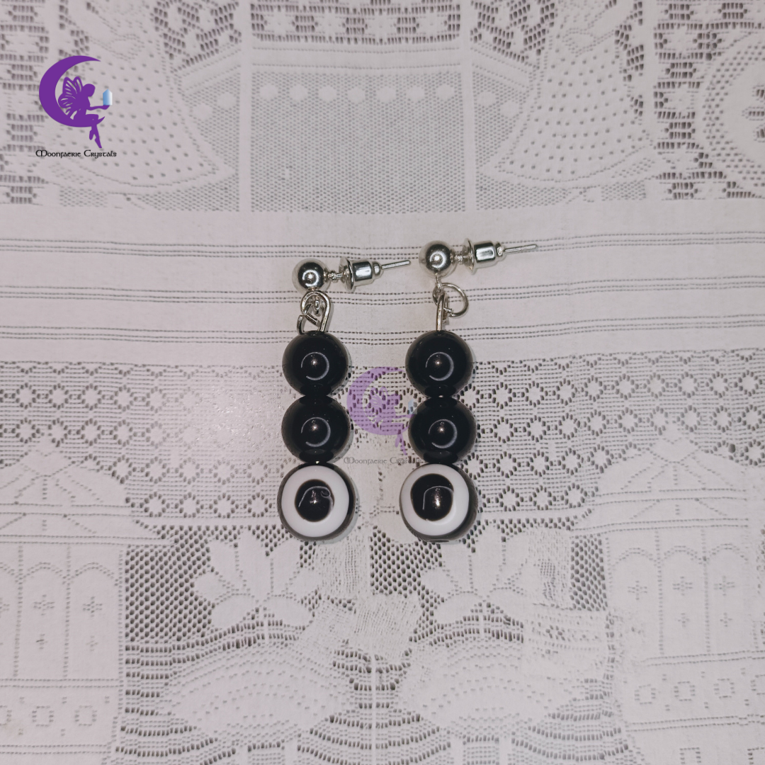 Black Obsidian + Black Evil Eye Earrings