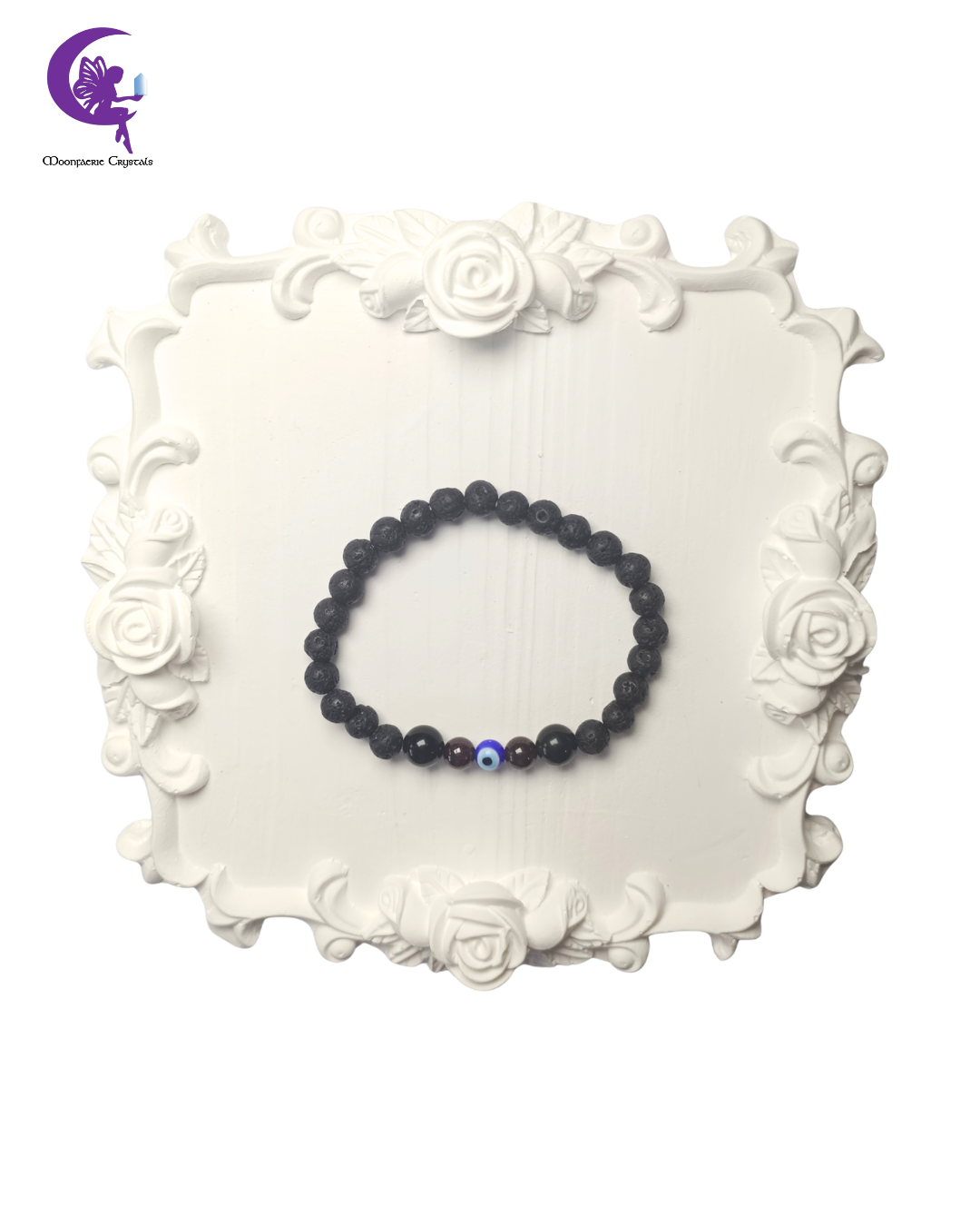 Molten Core Anchor Bracelet- Lava Rock, Black Obsidian, Garnet & Evil Eye