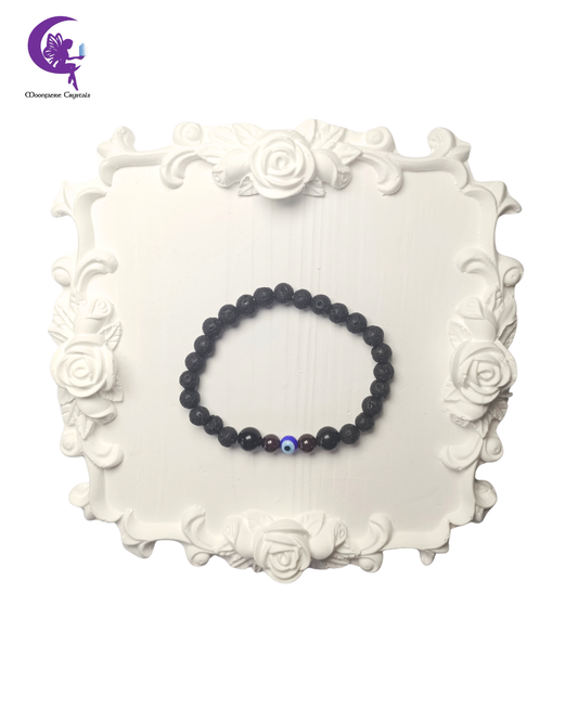 Molten Core Anchor Bracelet- Lava Rock, Black Obsidian, Garnet & Evil Eye