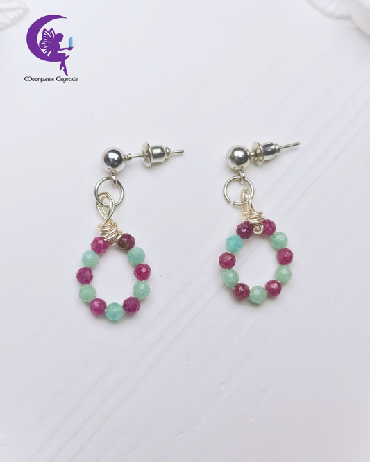 Mermaid’s Heart Earrings – Ruby x Amazonite