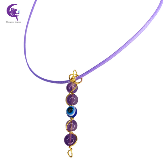 Spiritual Activation Third Eye Necklace - Amethyst and Evil Eye