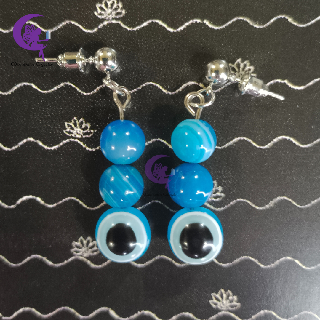 Turquoise Agate + Light Blue Evil Eye Earring