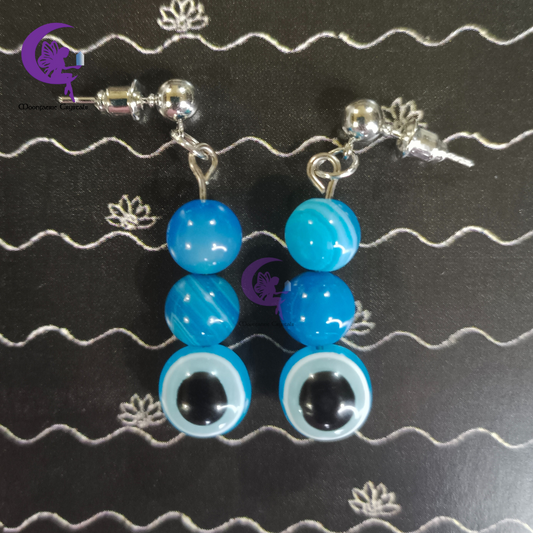 Turquoise Agate + Light Blue Evil Eye Earring