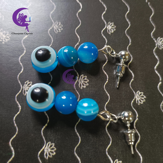 Turquoise Agate + Light Blue Evil Eye Earring