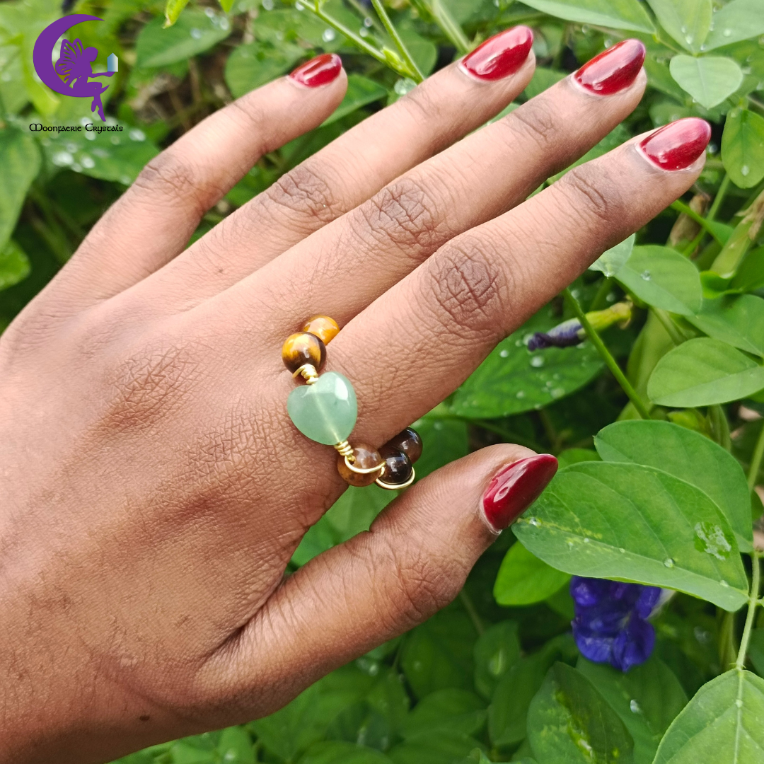 The Success Magnet Heart Ring - Green Aventurine & Tiger's Eye