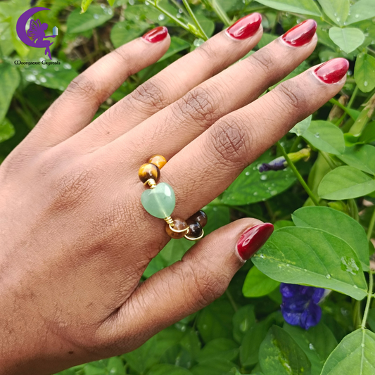 The Success Magnet Heart Ring - Green Aventurine & Tiger's Eye