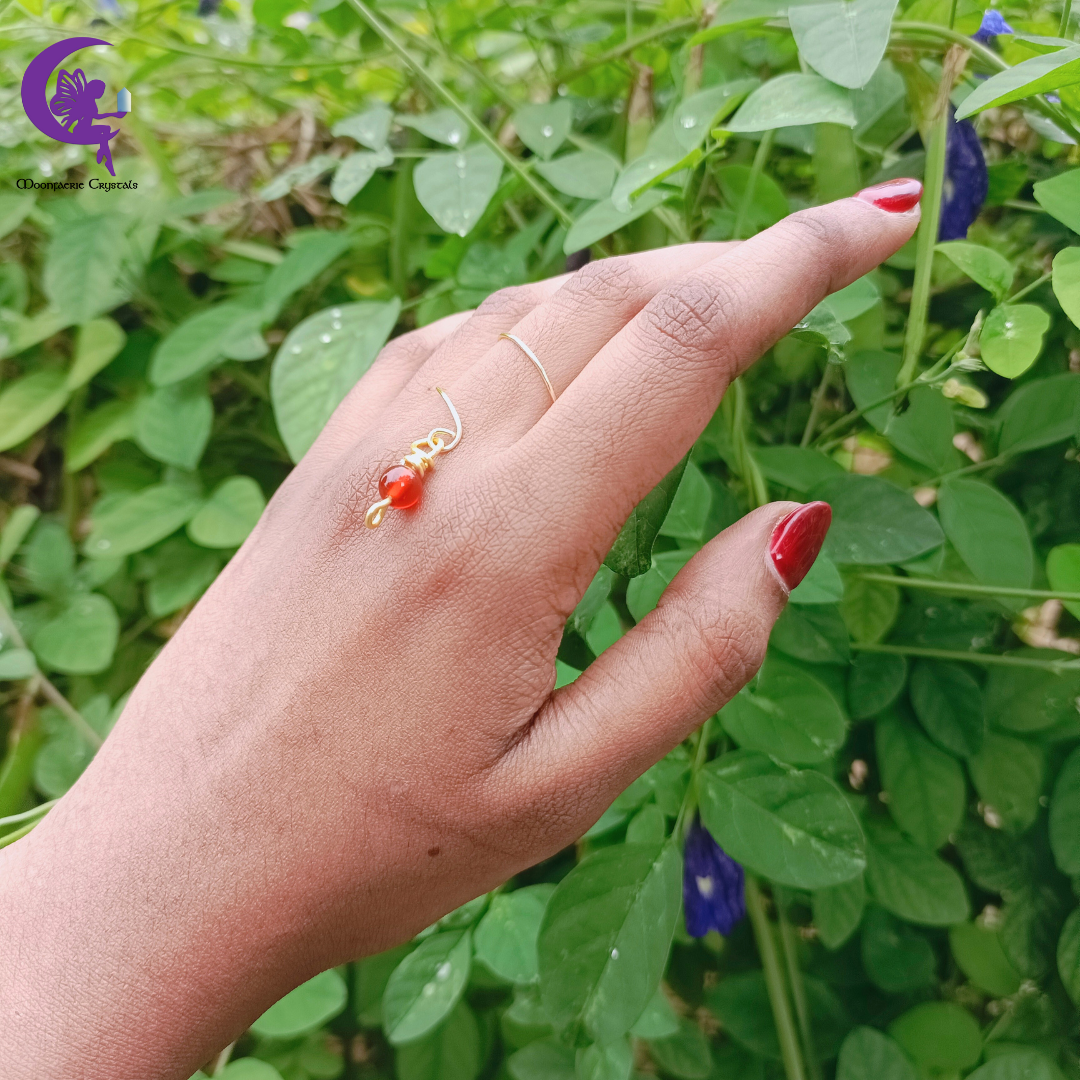 Spiral Dangling Gemstone Ring of Fire - Carnelian