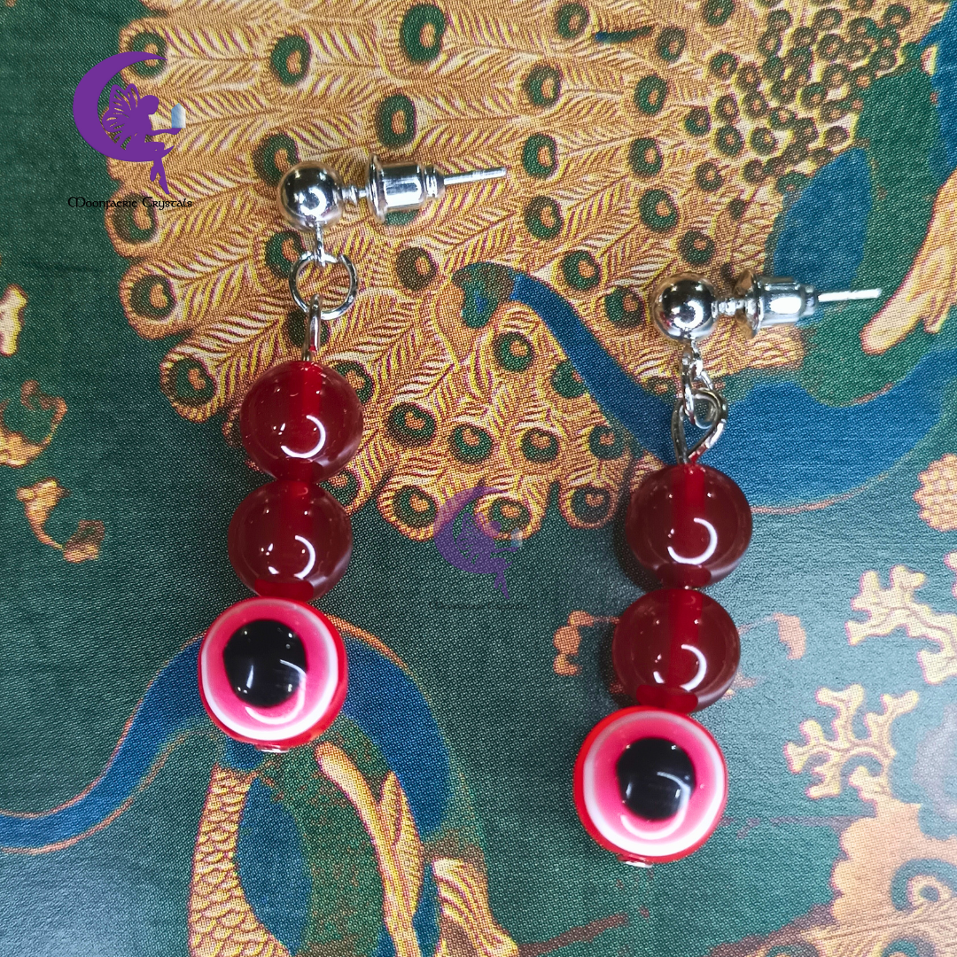 Carnelian + Red Evil Eye Earrings