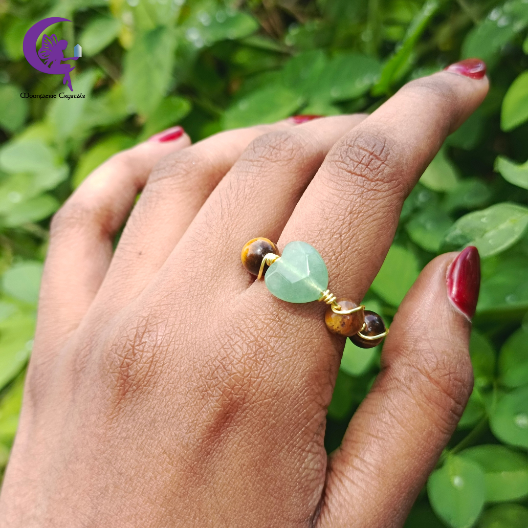 The Success Magnet Heart Ring - Green Aventurine & Tiger's Eye