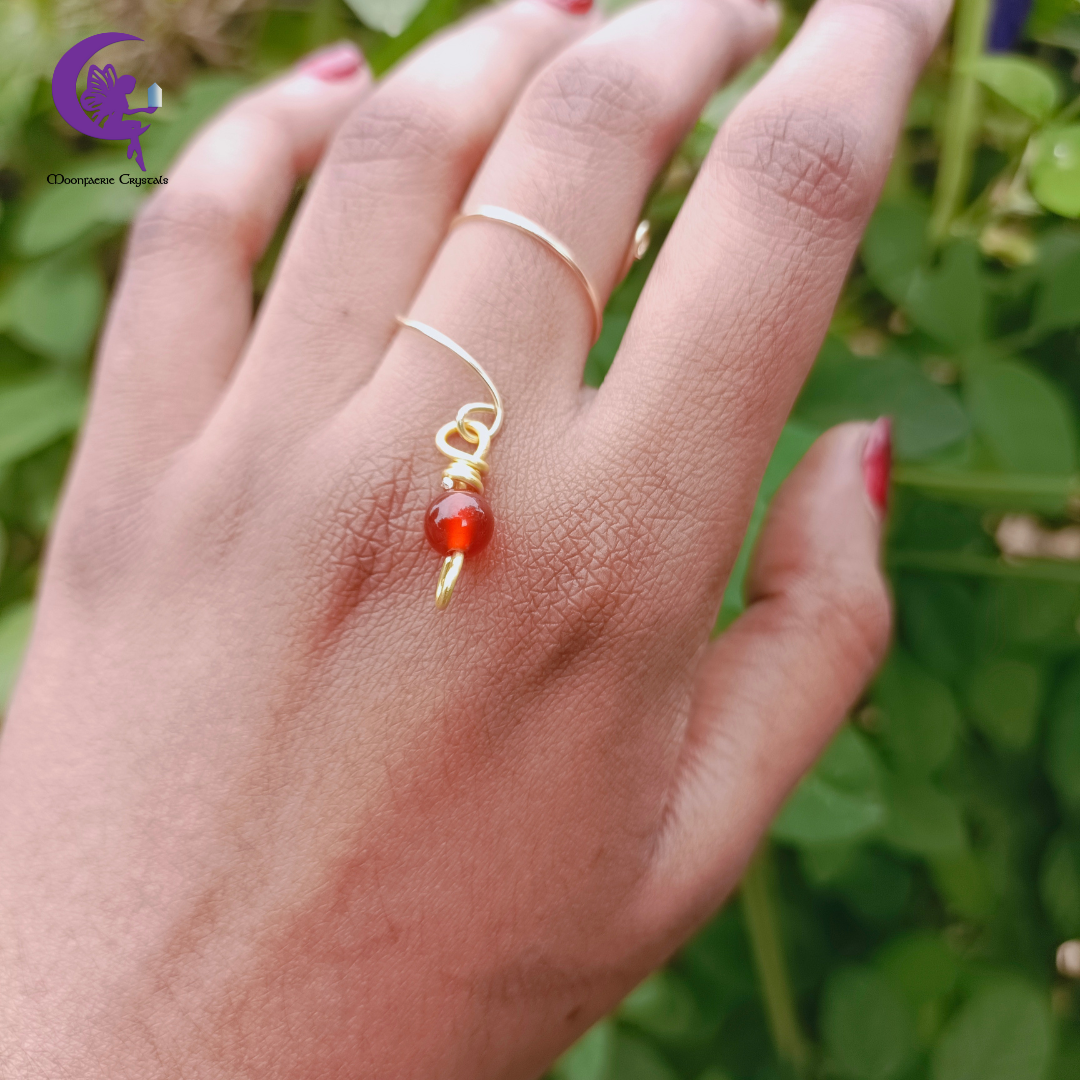 Spiral Dangling Gemstone Ring of Fire - Carnelian