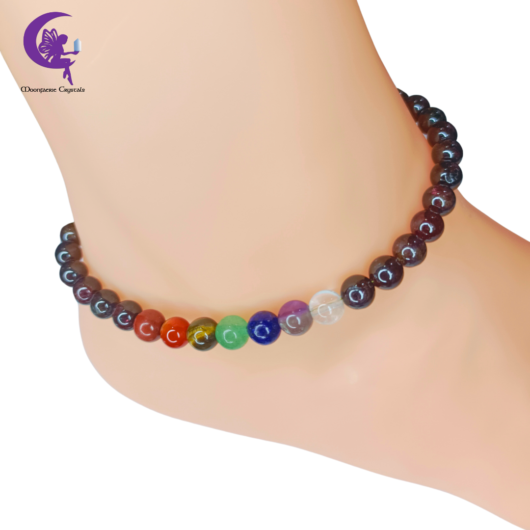 Garnet + 7 Chakra Multi-Healing Anklet