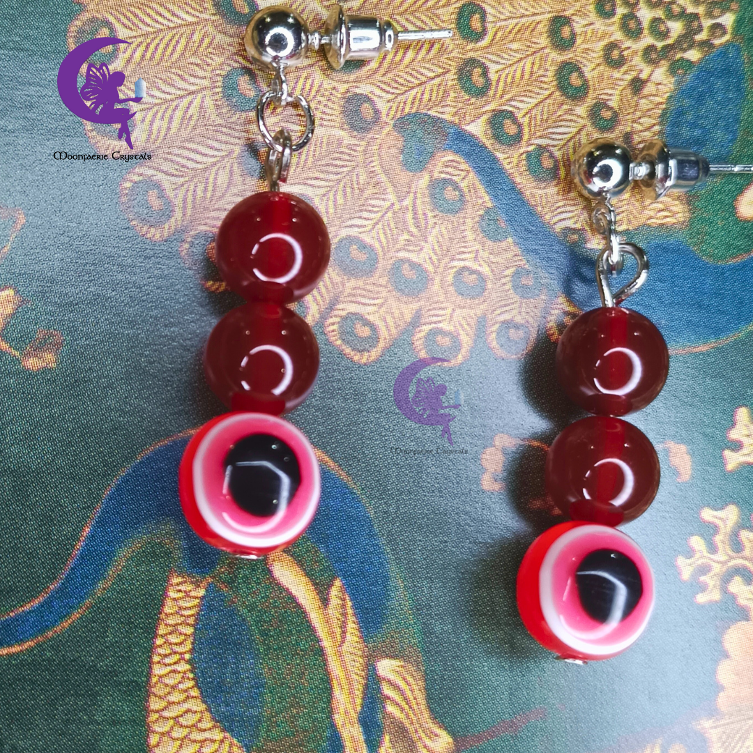 Carnelian + Red Evil Eye Earrings