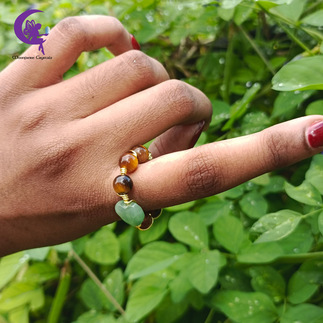 The Success Magnet Heart Ring - Green Aventurine & Tiger's Eye