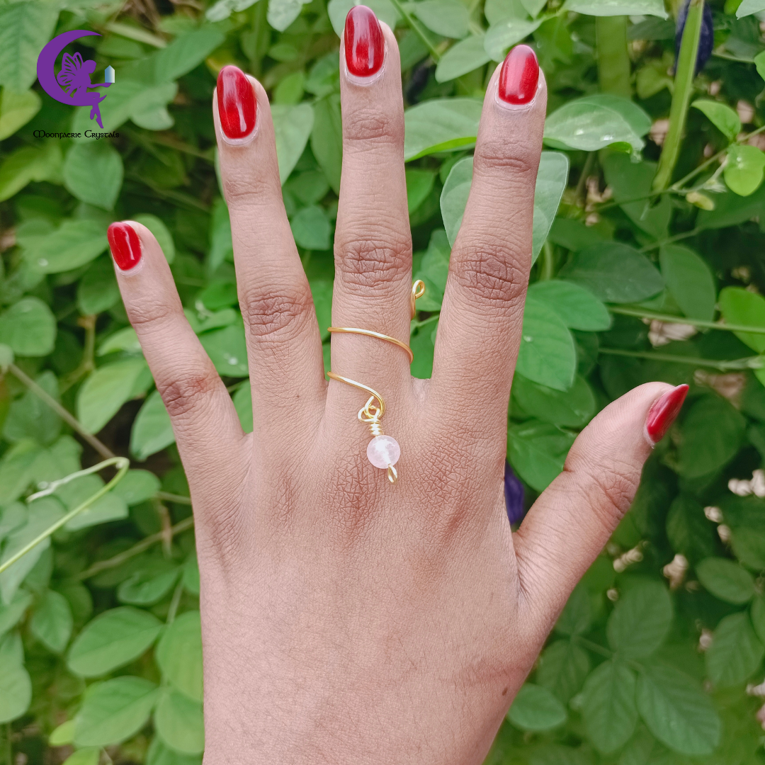 Spiral Dangling Gemstone Ring of Infinity Love - Rose Quartz