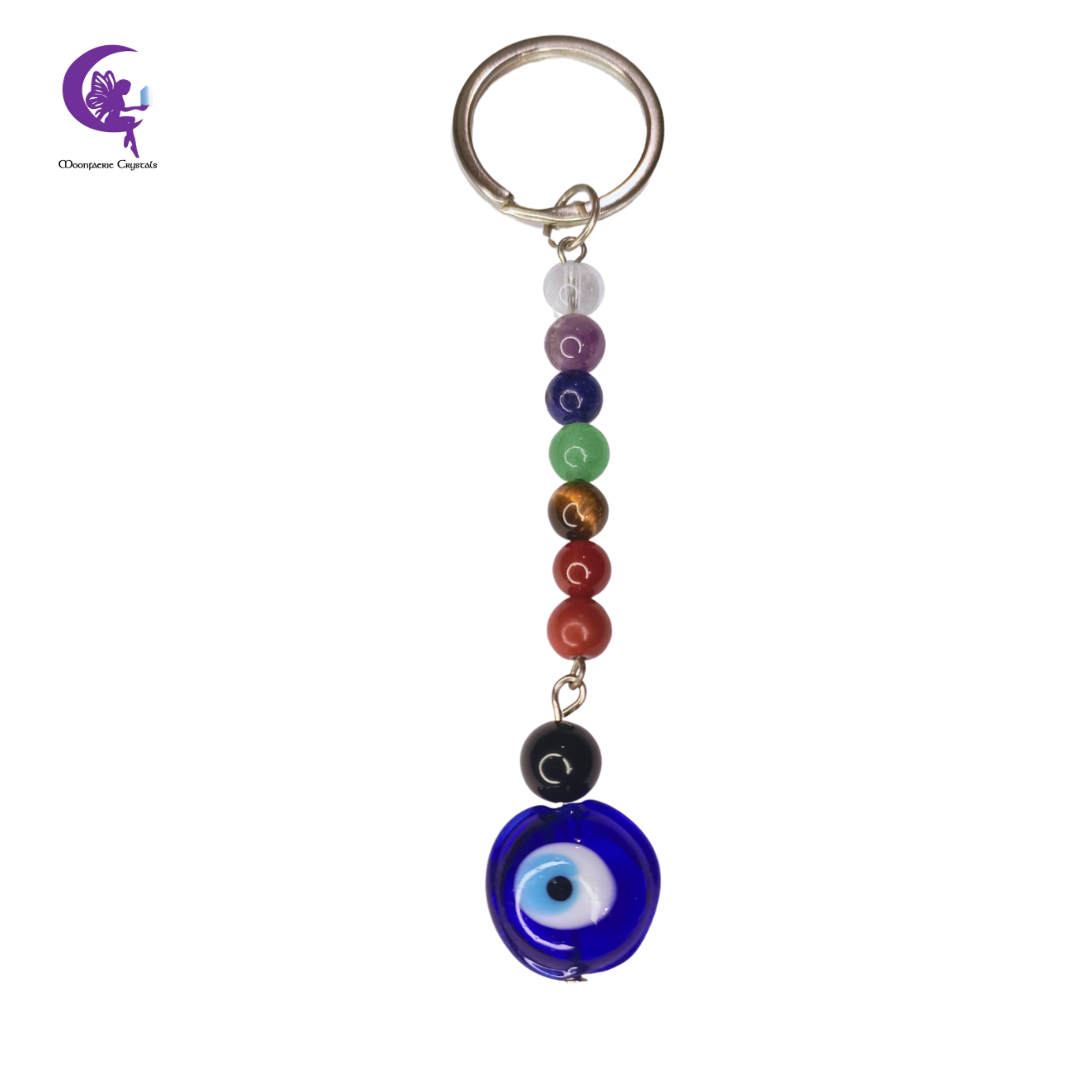 Black Obsidian & Evil Eye Protection 7 Chakra Keyring