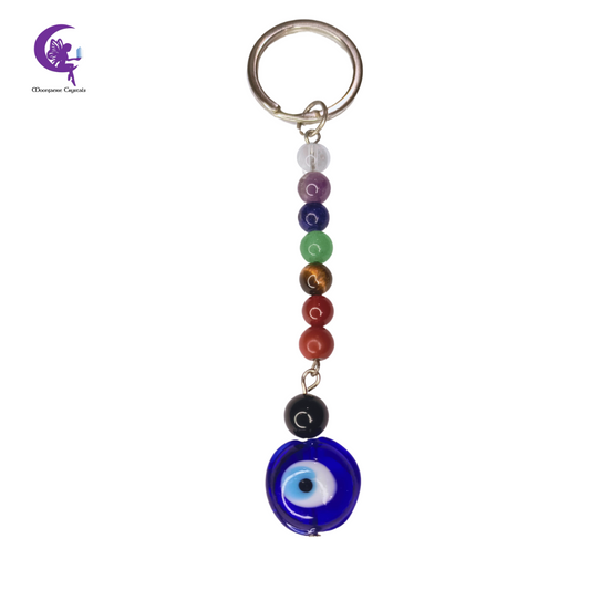 Black Obsidian & Evil Eye Protection 7 Chakra Keyring