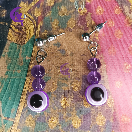 Amethyst + Purple Evil Eye earrings