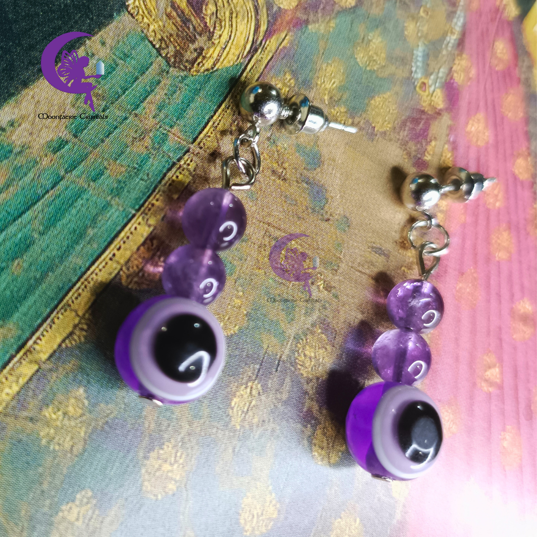 Amethyst + Purple Evil Eye earrings