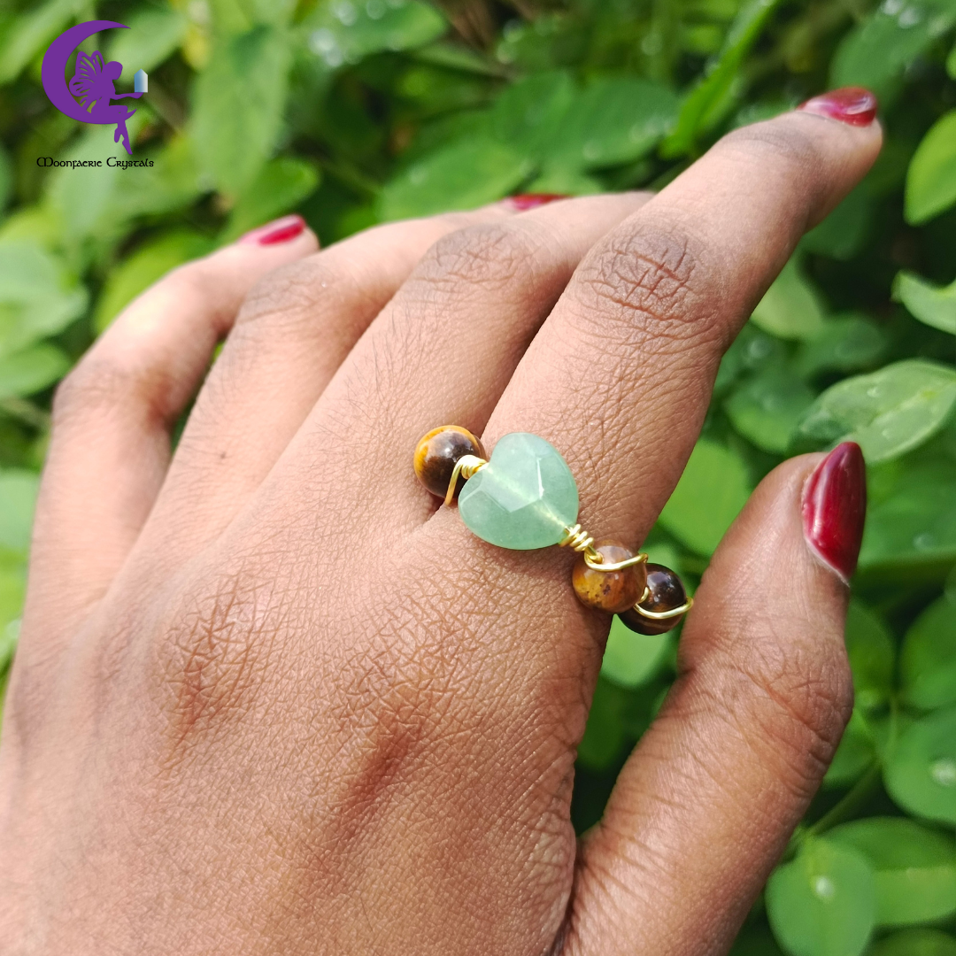 The Success Magnet Heart Ring - Green Aventurine & Tiger's Eye