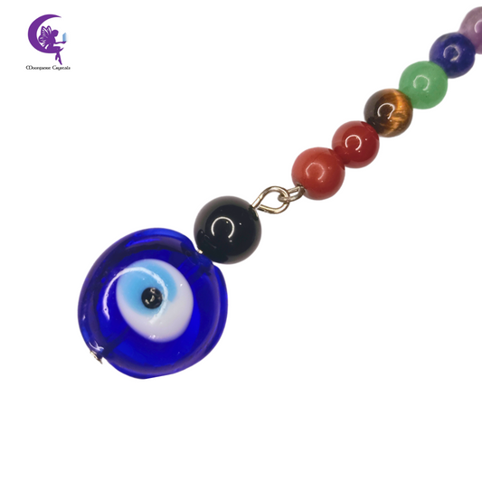 Black Obsidian & Evil Eye Protection 7 Chakra Keyring