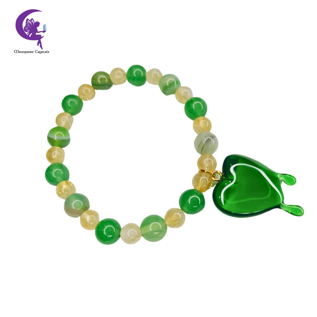 Sunlit Forest - Citrine & Green Agate Green Heart Drip Bracelet - Pre-order