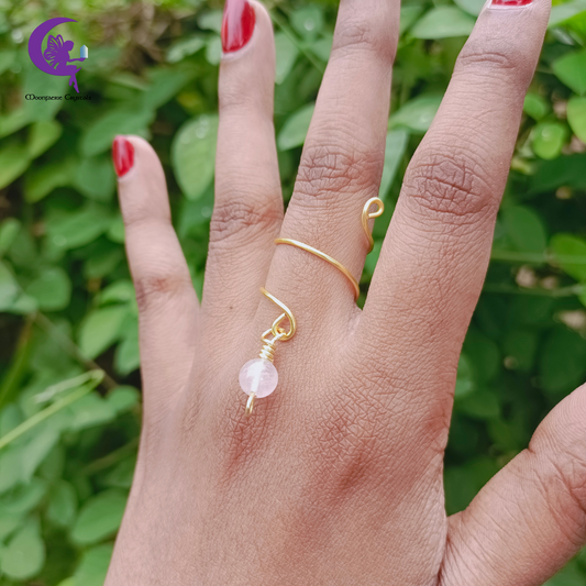 Spiral Dangling Gemstone Ring of Infinity Love - Rose Quartz