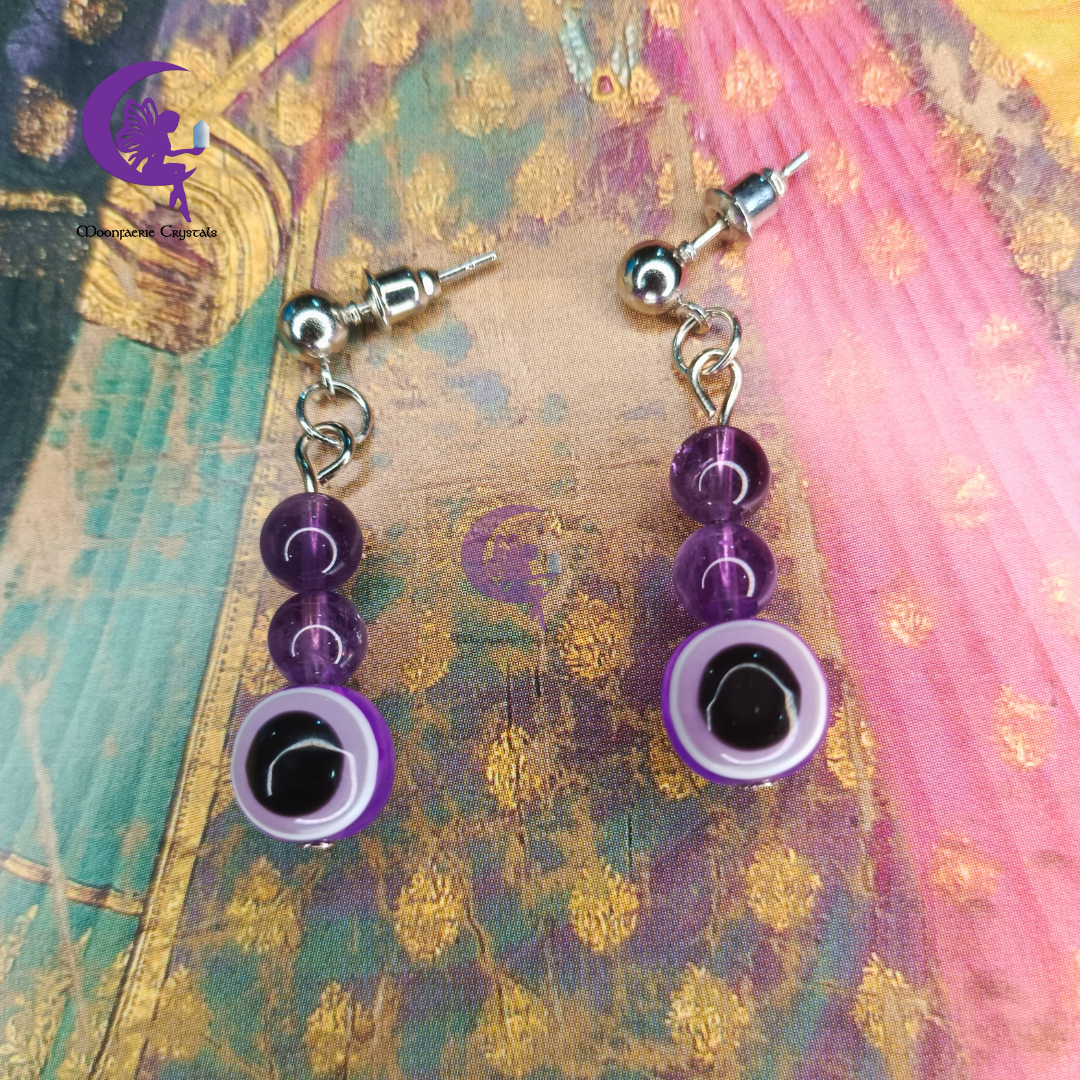 Amethyst + Purple Evil Eye earrings