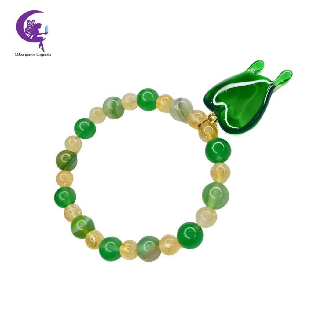 Sunlit Forest - Citrine & Green Agate Green Heart Drip Bracelet - Pre-order