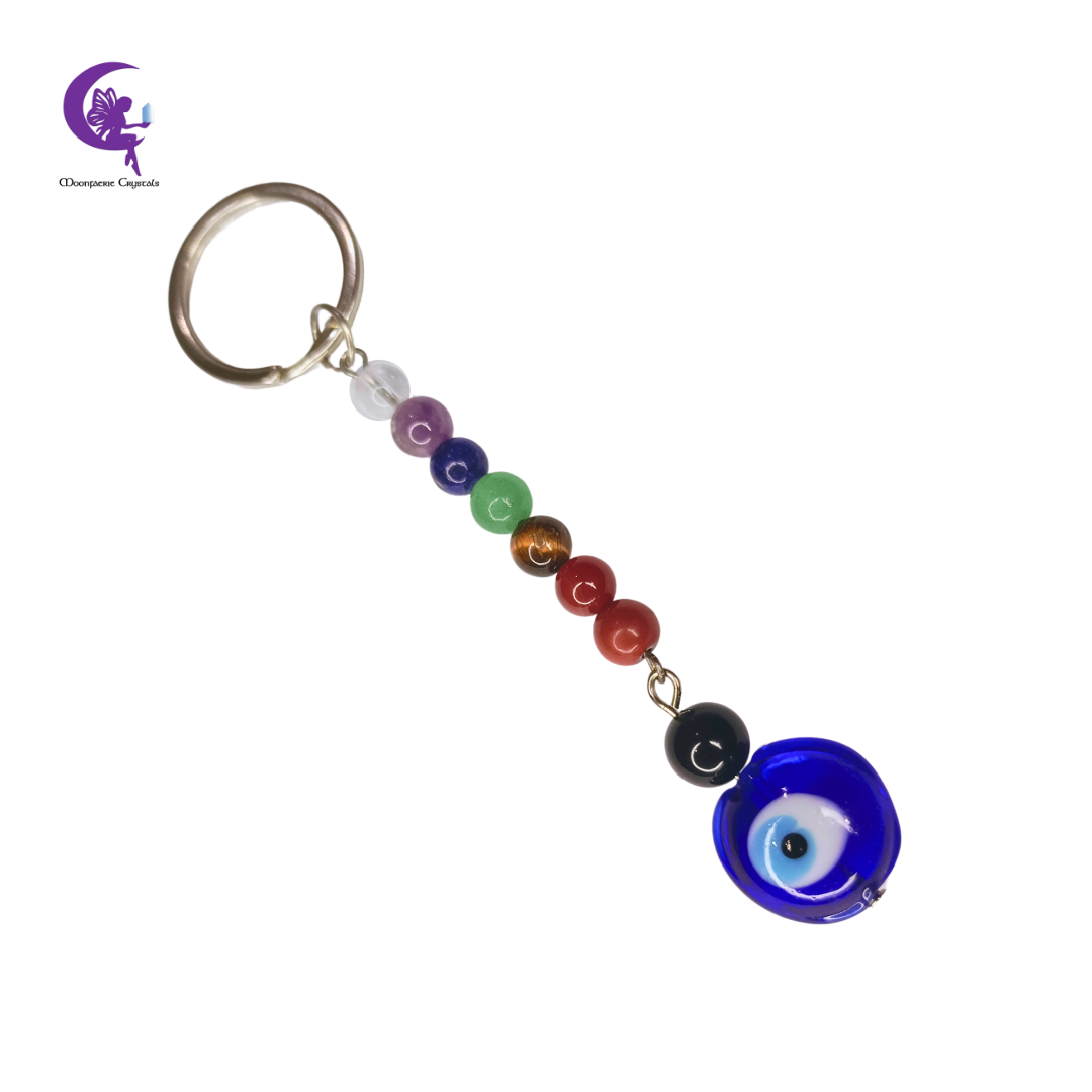 Black Obsidian & Evil Eye Protection 7 Chakra Keyring