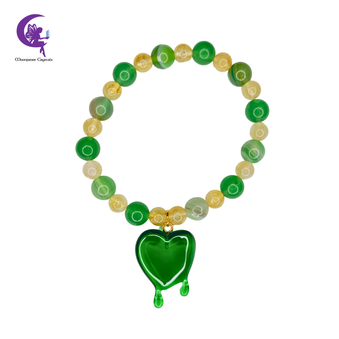 Sunlit Forest - Citrine & Green Agate Green Heart Drip Bracelet - Pre-order