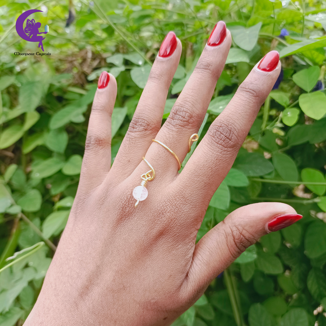 Spiral Dangling Gemstone Ring of Infinity Love - Rose Quartz