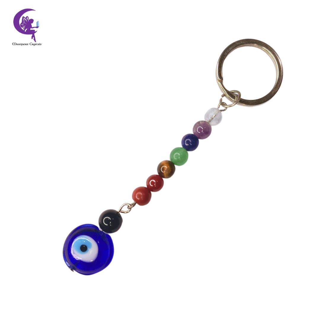 Black Obsidian & Evil Eye Protection 7 Chakra Keyring