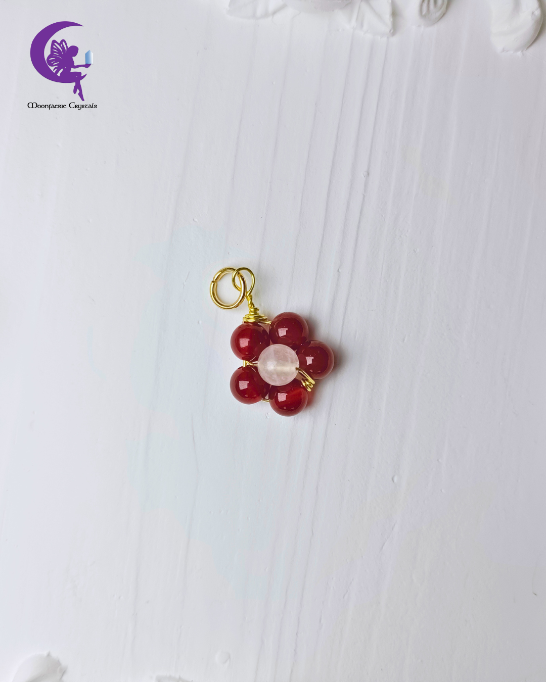 Carnelian Rose Quartz Healing Flower Pendant