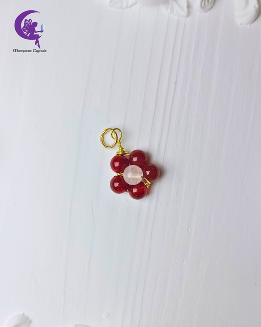 Carnelian Rose Quartz Healing Flower Pendant