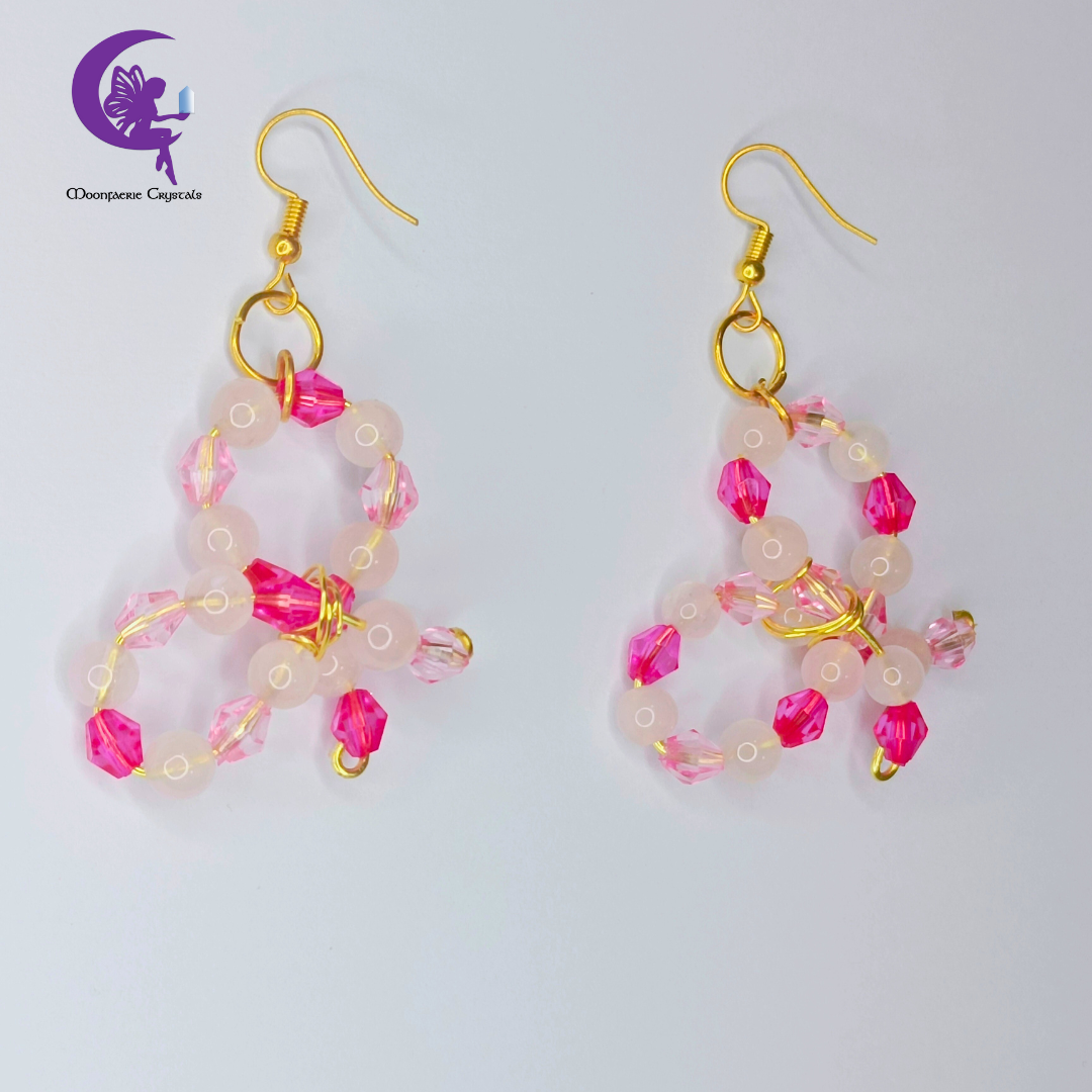 Sparkly Pink Ribbon Dangling Earrings