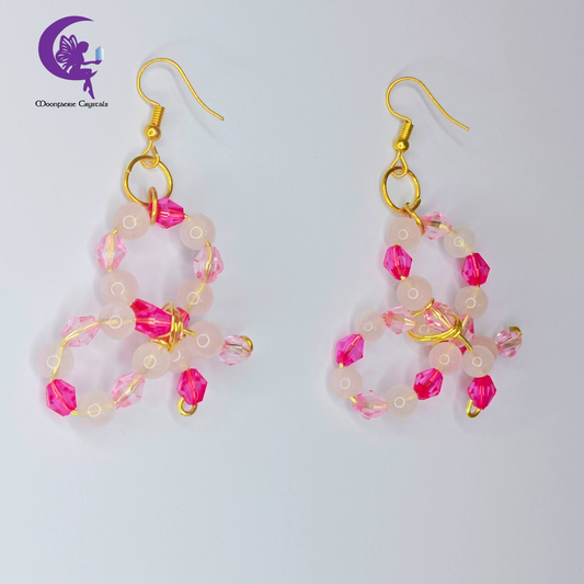 Sparkly Pink Ribbon Dangling Earrings