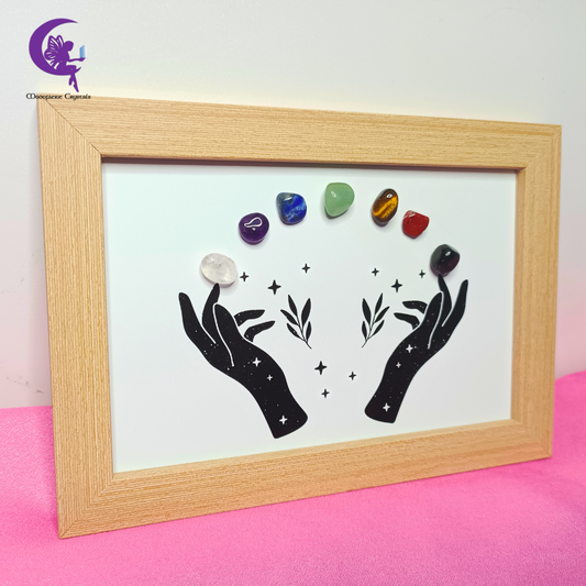 Framed Reiki Magic 7 Chakra Crystals Display Decor