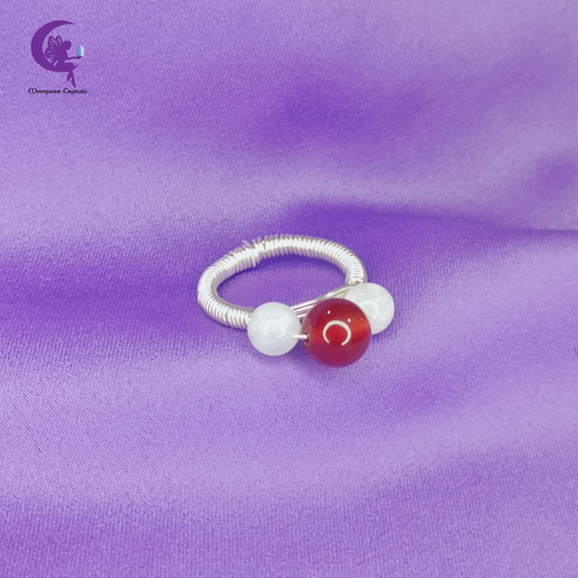 Aligned Goddess Ring – Carnelian & Moonstone - Power, Intuition & Harmony
