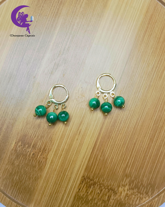 Triple Malachite Huggie Hoop Earrings